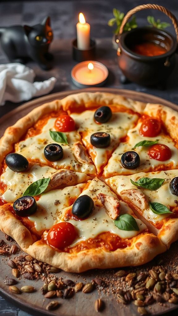 spooky halloween chicken pizza
