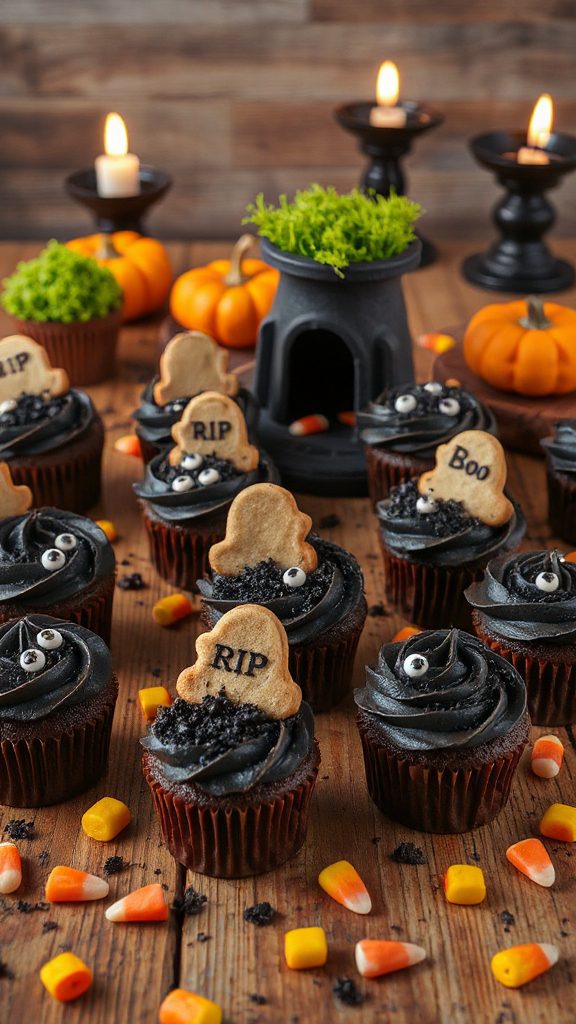 spooky halloween graveyard cupcakes