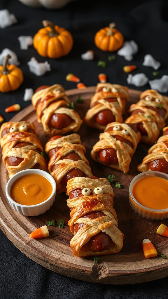 spooky halloween hot dog mummies