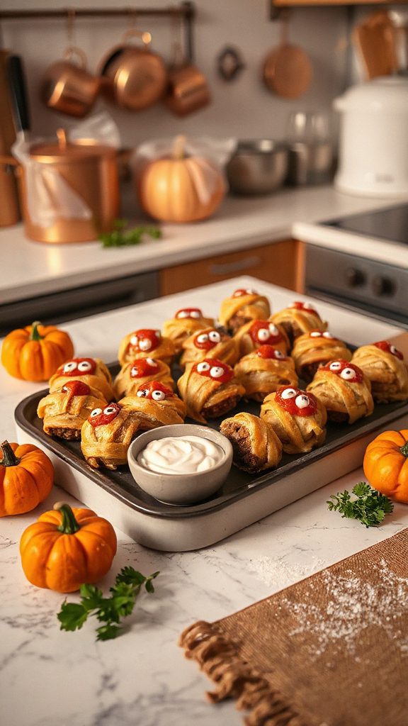 spooky halloween meatball mummies