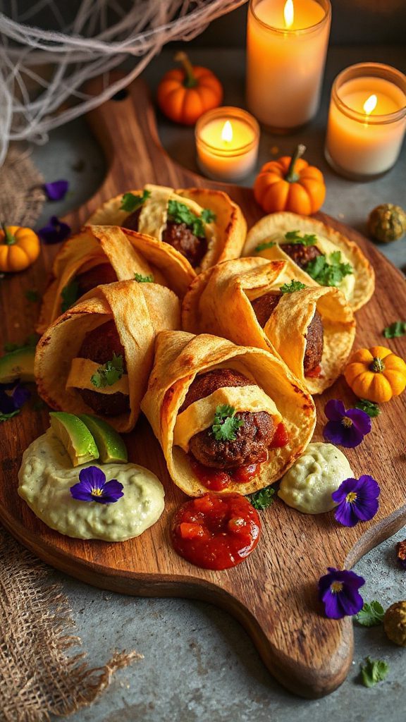 spooky halloween meatball tacos