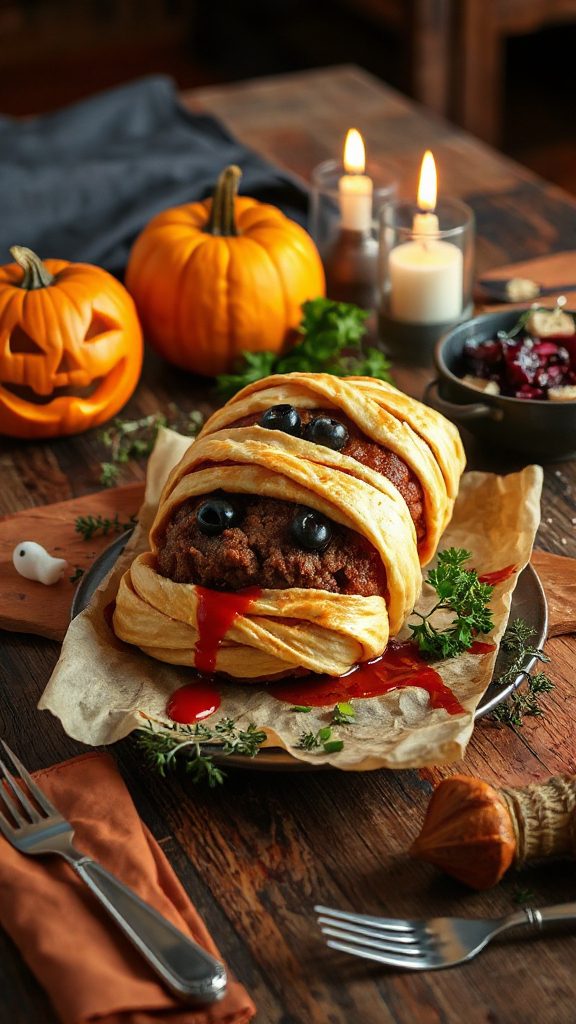 spooky halloween meatloaf dish