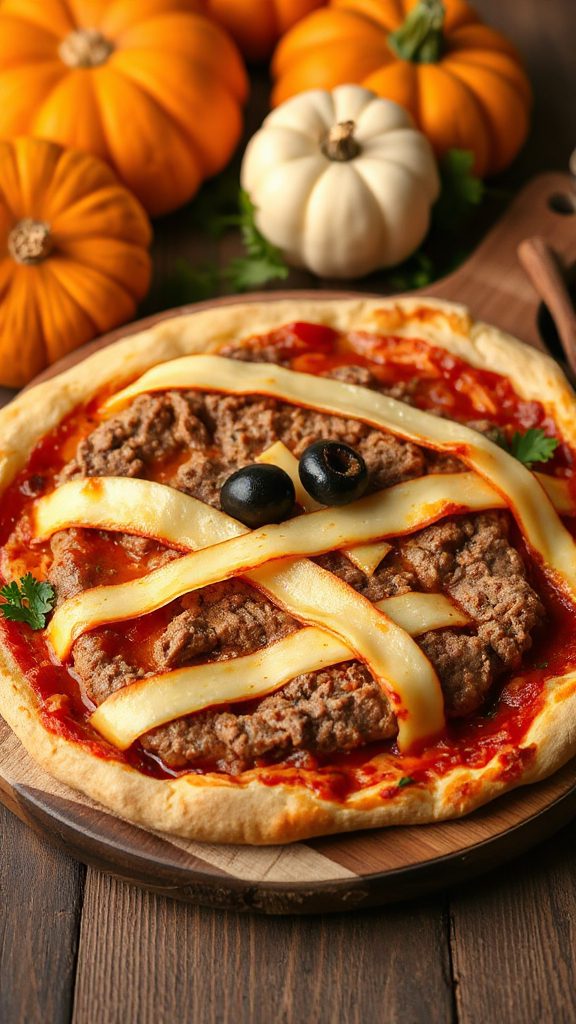 spooky halloween meatloaf pizza