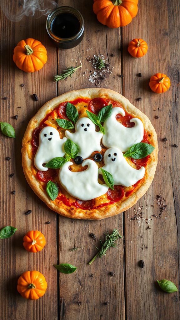 spooky halloween mozzarella pizza