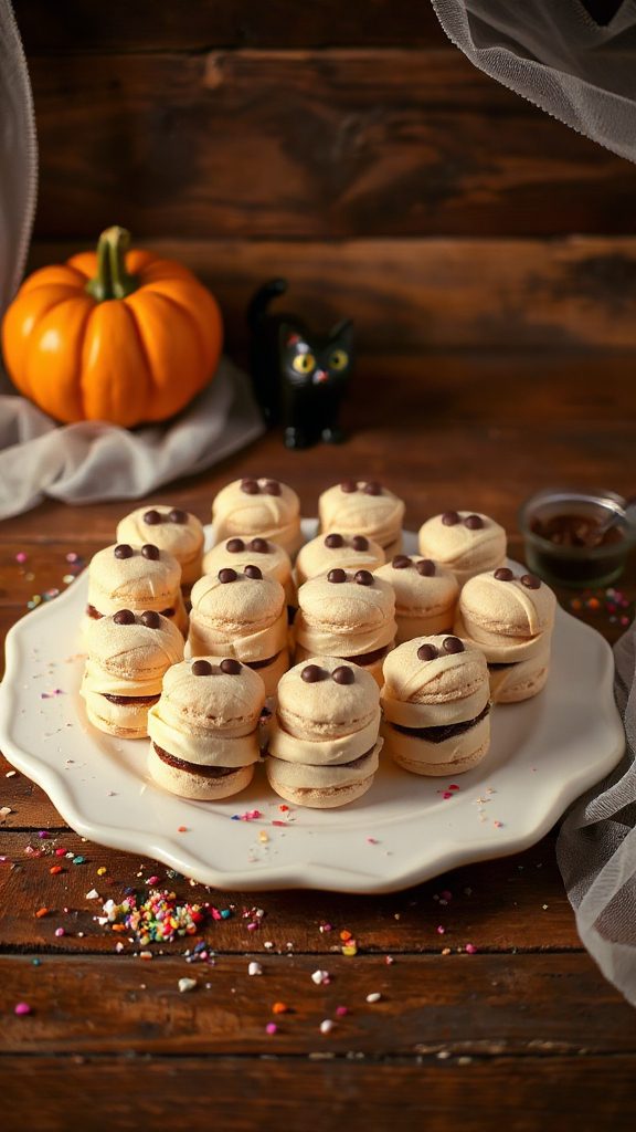 spooky halloween mummy macarons