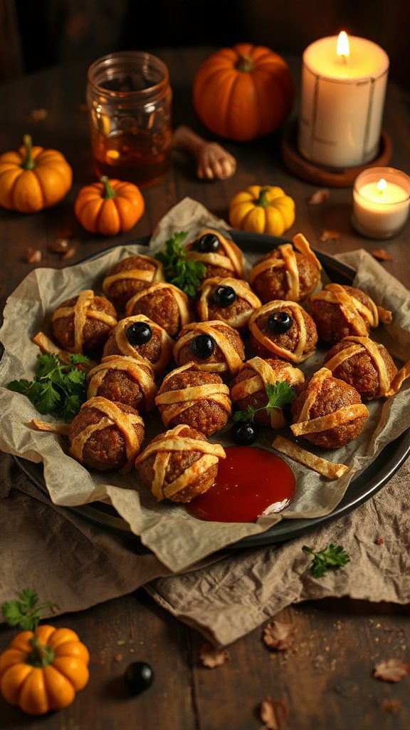 spooky halloween mummy meatballs