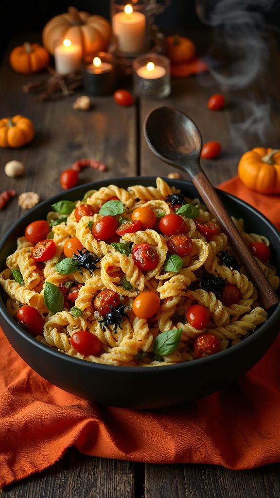 spooky halloween pasta salad
