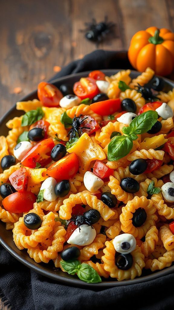 spooky halloween pasta salad