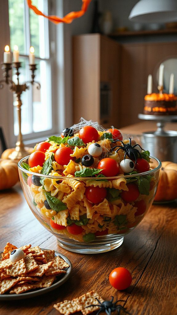 spooky halloween pasta salad