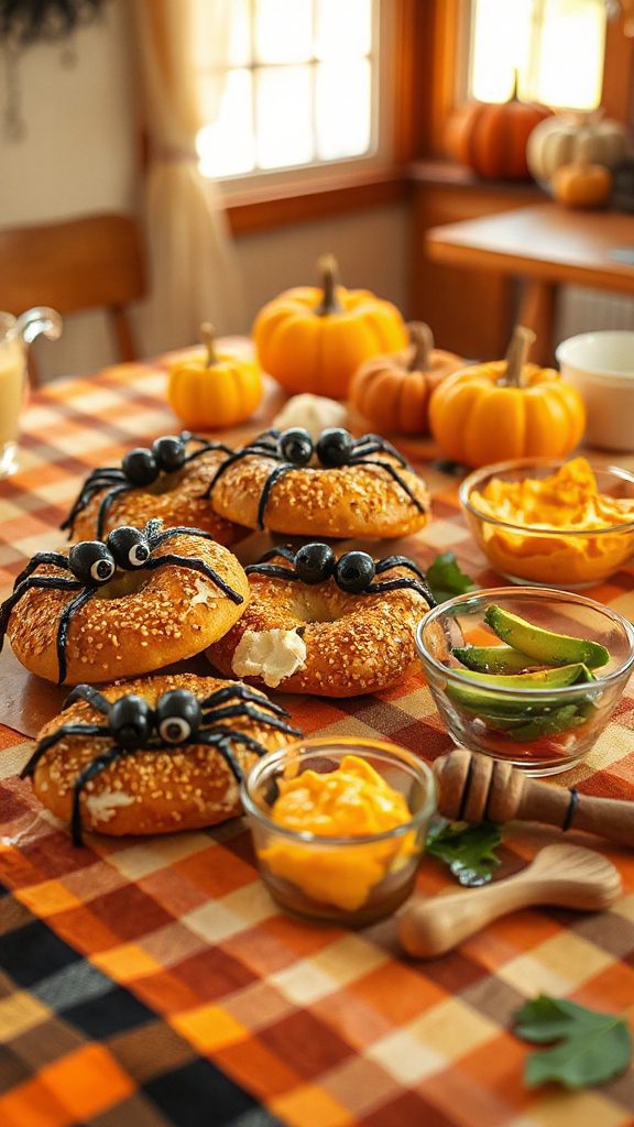 spooky halloween spider bagels