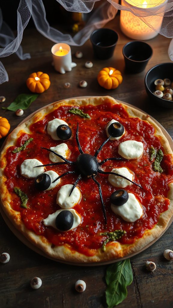 spooky halloween spider pizza