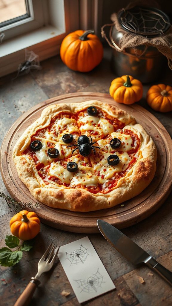 spooky halloween spider web pizza