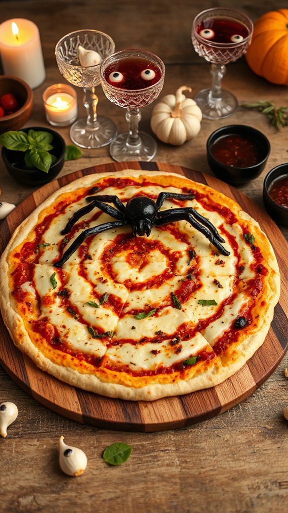 spooky halloween spider web pizza