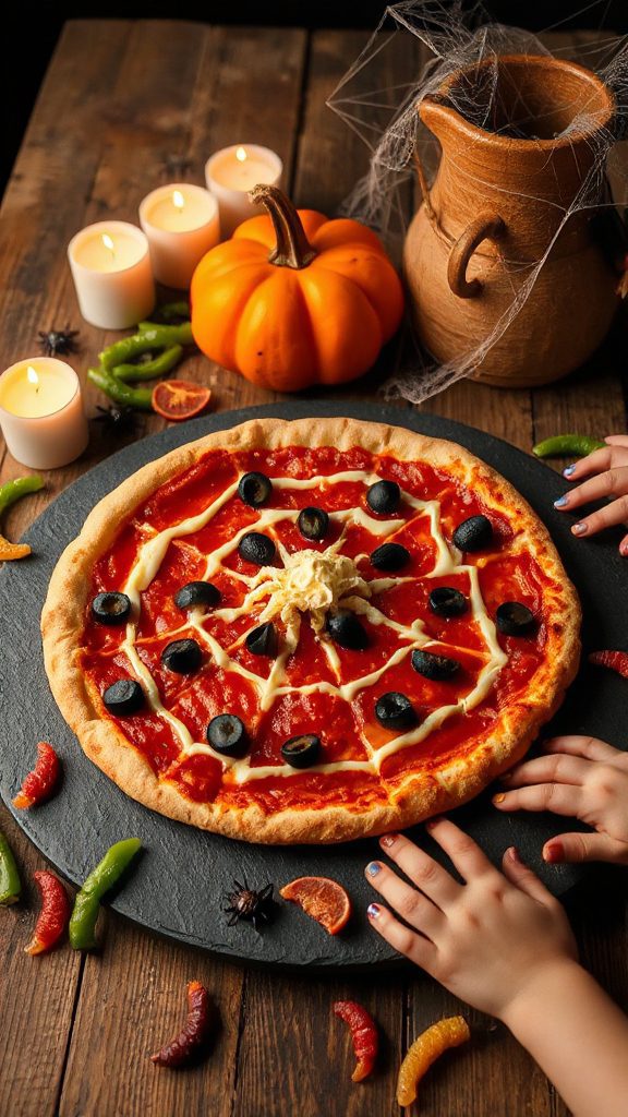 spooky halloween spider web pizza