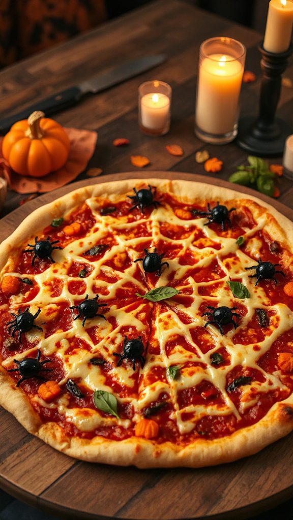 spooky halloween spiderweb pizza