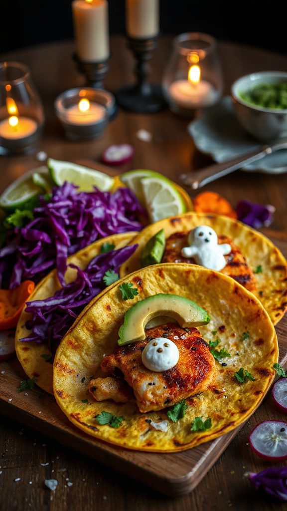 spooky halloween themed fish tacos