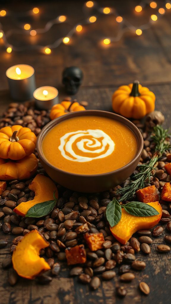 spooky lentil pumpkin soup