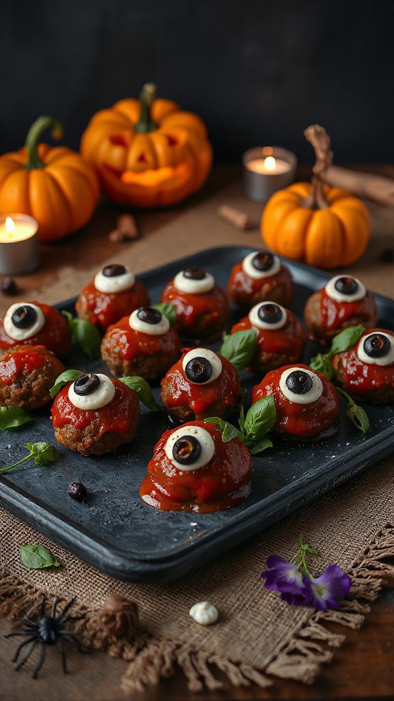spooky monster eye meatballs