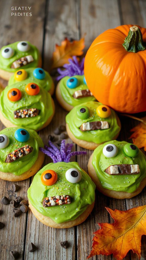 spooky monster face cupcakes