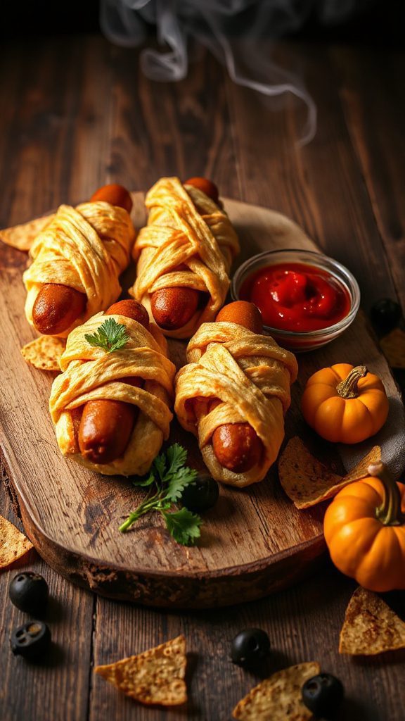 spooky mummy hot dogs