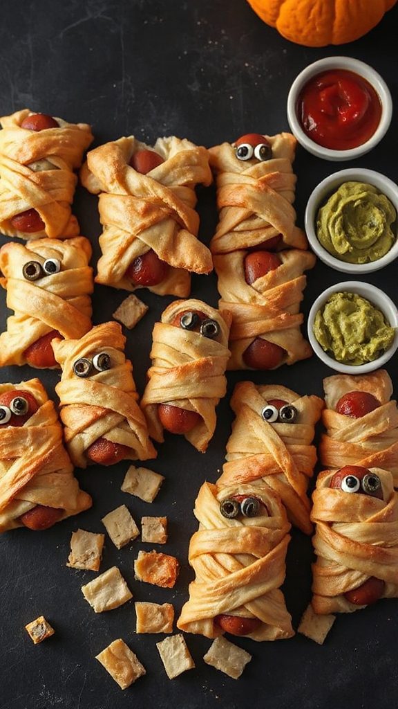 spooky mummy hot dogs