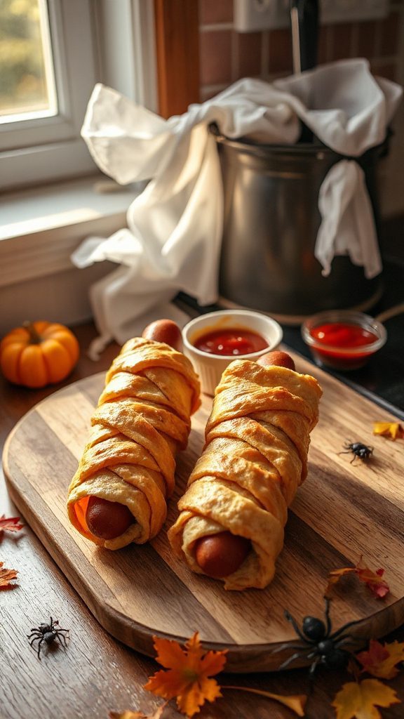 spooky mummy hot dogs