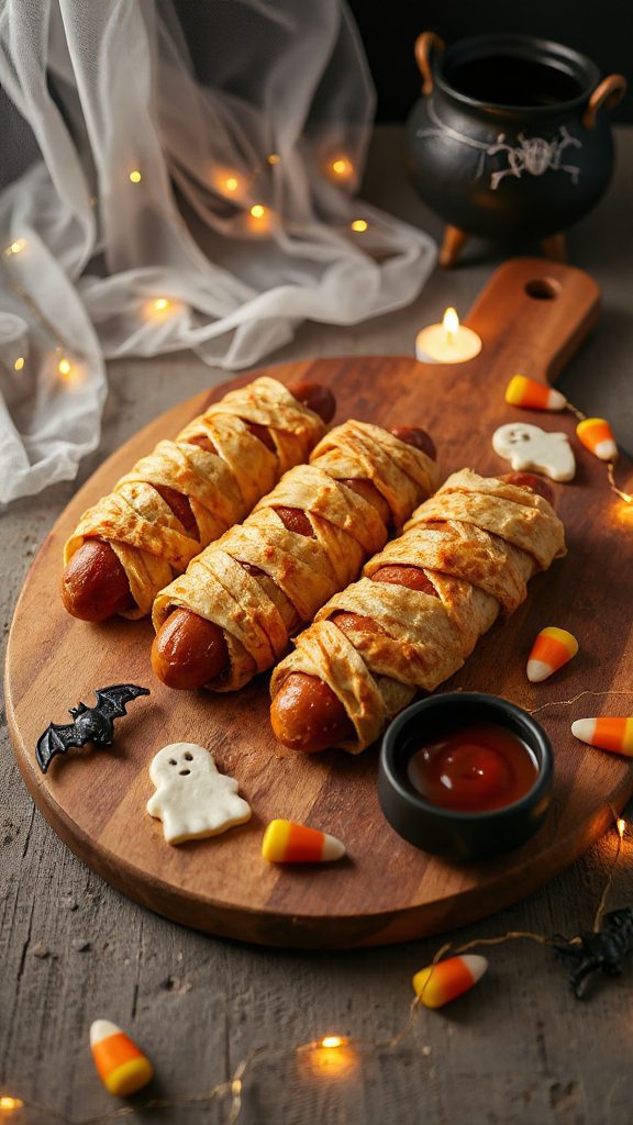 spooky mummy hot dogs