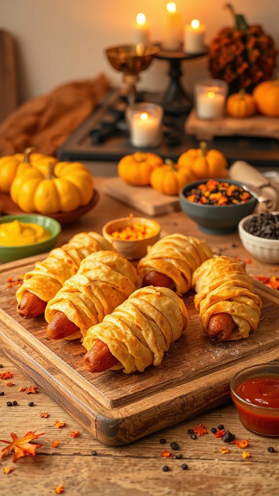 spooky mummy hot dogs
