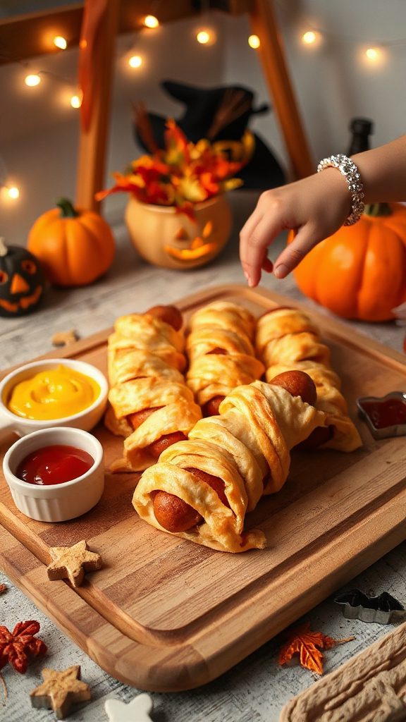 spooky mummy hot dogs