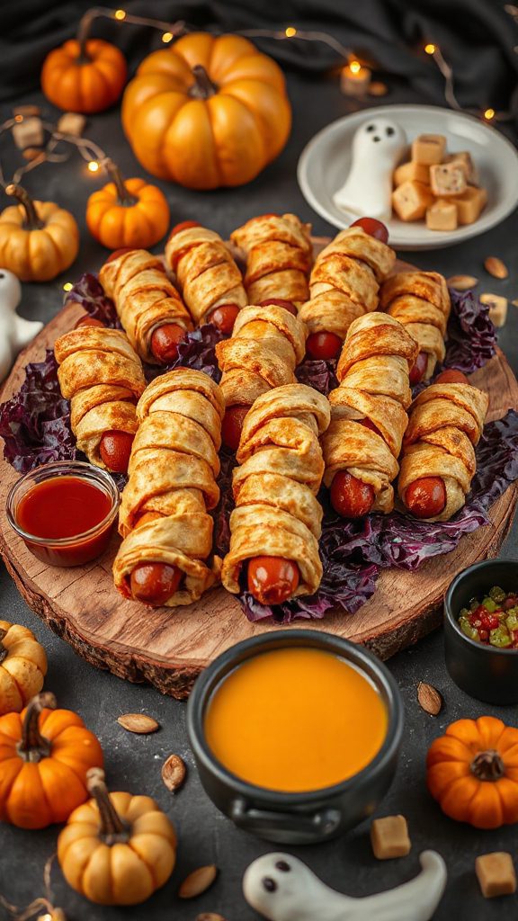 spooky mummy hot dogs