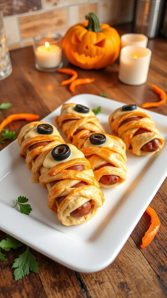 spooky mummy hot dogs