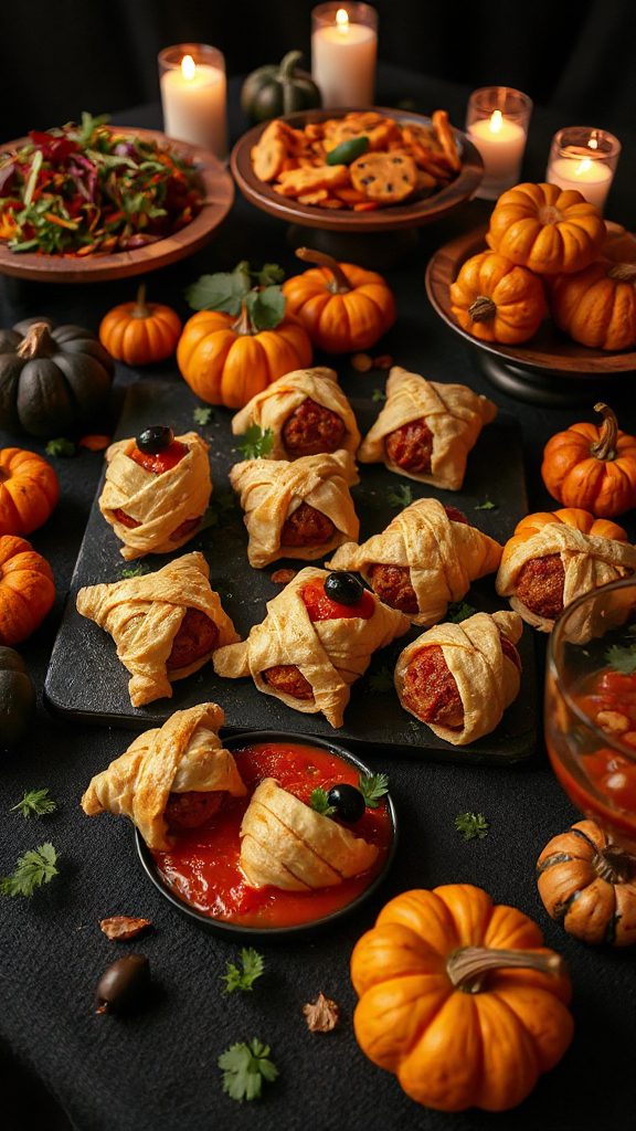 spooky mummy meatball appetizer