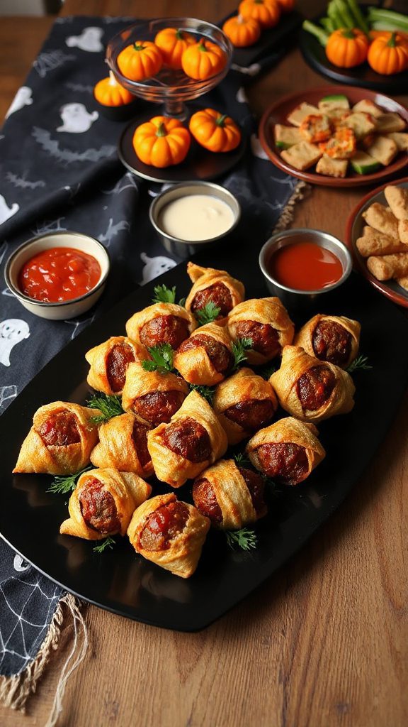 spooky mummy meatball appetizer