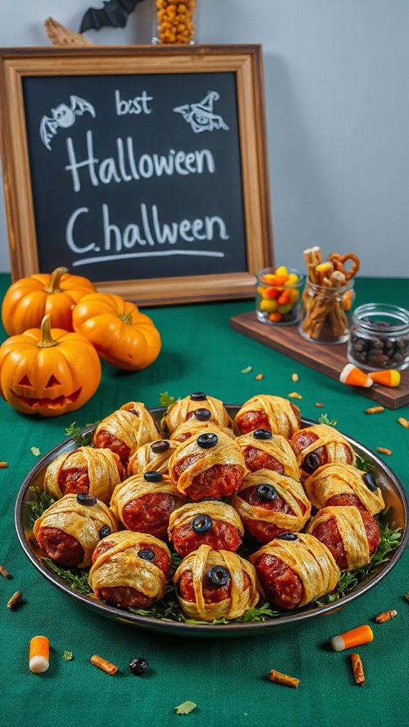 spooky mummy meatball appetizers