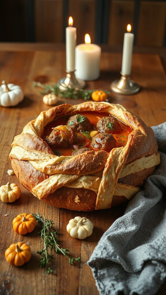 spooky mummy meatball soup
