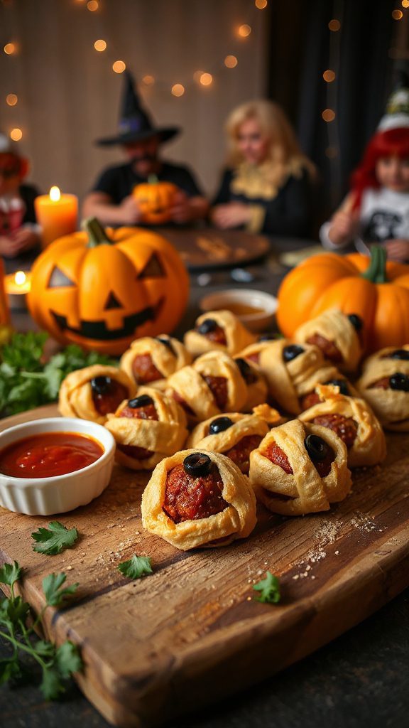 spooky mummy meatball treats