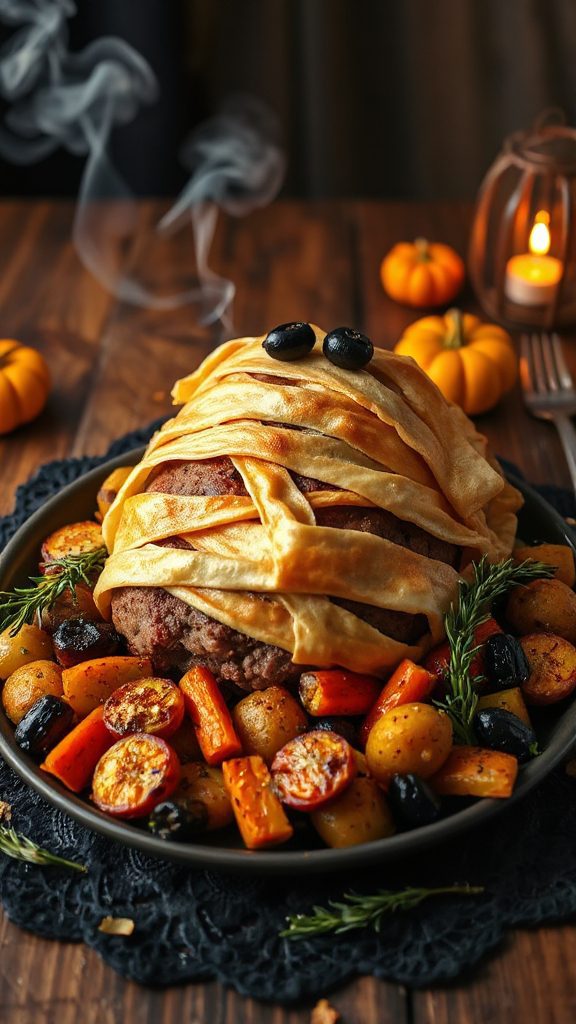 spooky mummy meatloaf creation
