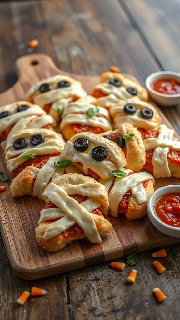 spooky mummy pizza treats