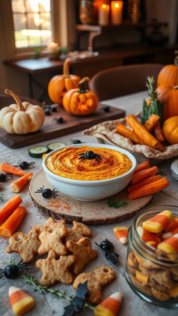 spooky pumpkin hummus dip