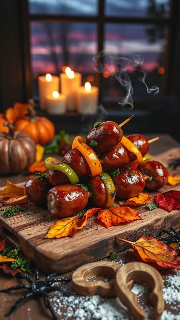 spooky sausage pepper skewers