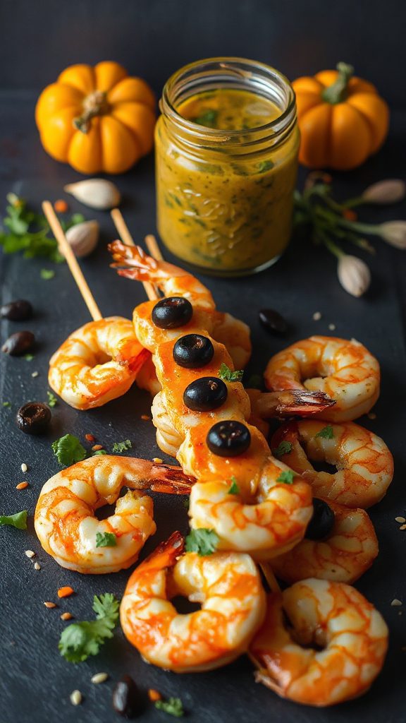 spooky shrimp appetizer skewers