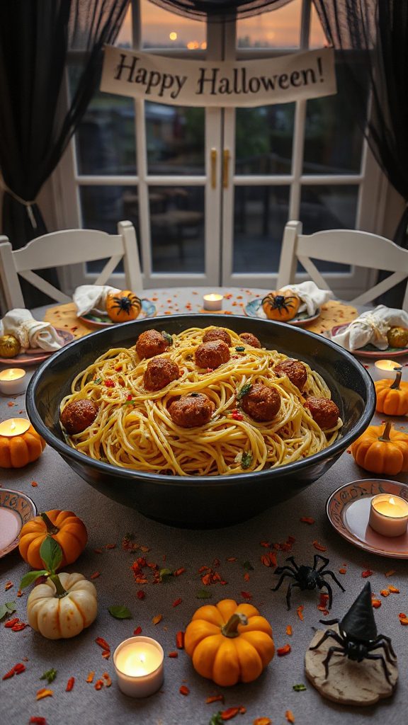 spooky spaghetti with meatballs