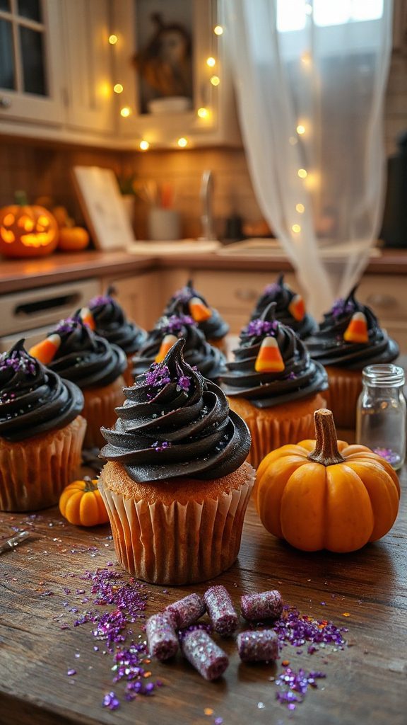 spooky sparkling halloween cupcakes