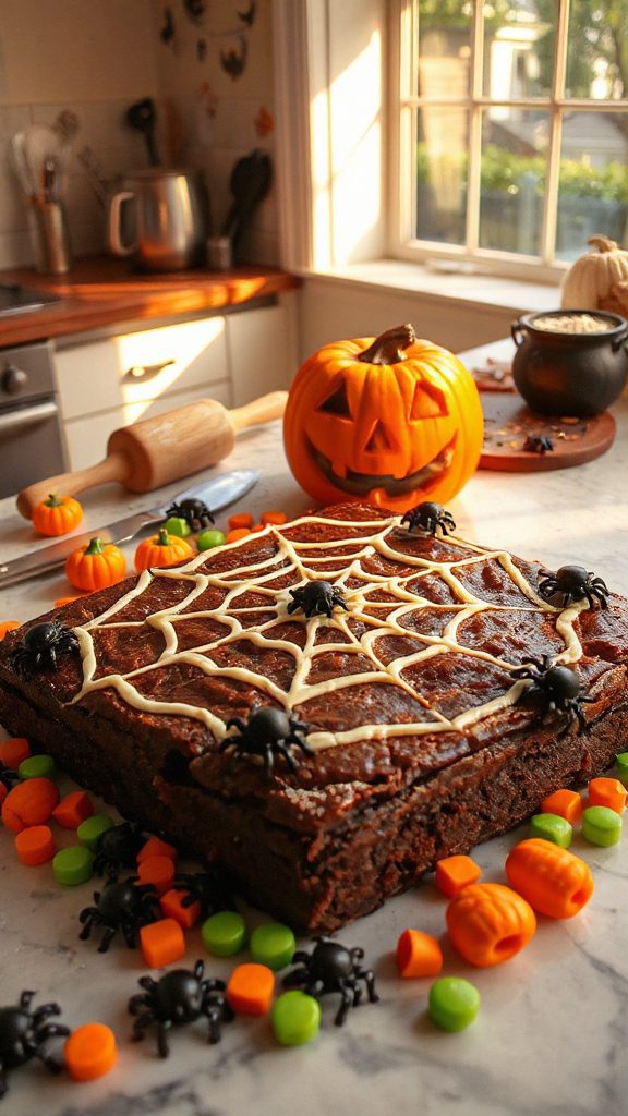 spooky spider web brownies