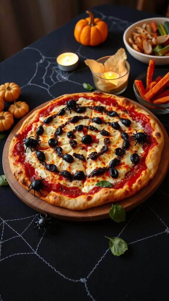 spooky spider web pizza