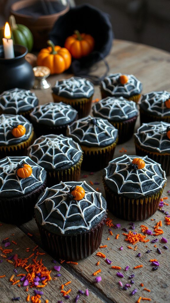 spooky spiderweb cupcake delight