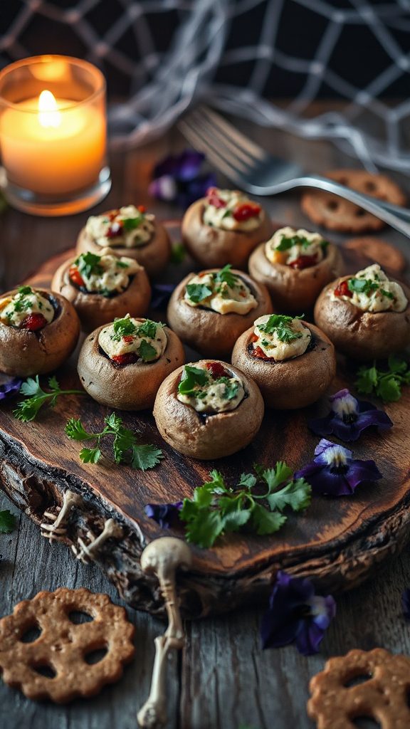 spooky stuffed mushroom bites
