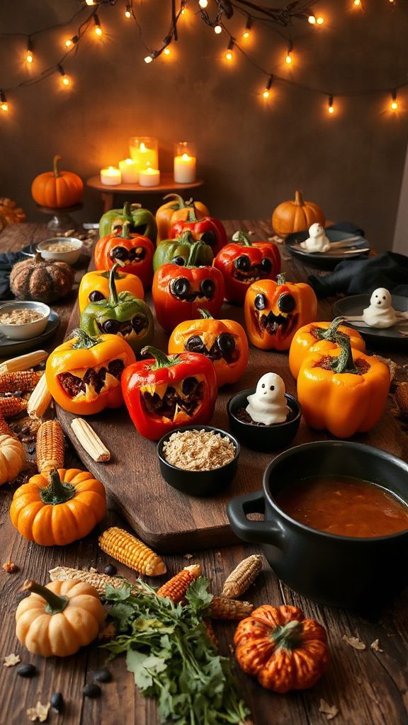 spooky stuffed pepper faces