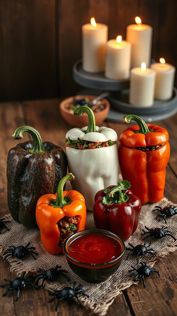 spooky tempeh stuffed peppers