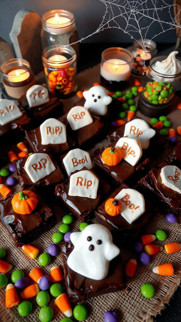 spooky tombstone shaped brownies